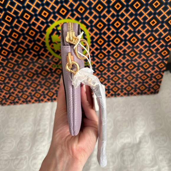 Tory Burch Perry Bombe Colorblock Wristlet Bag Thistle Mix Gold - Picture 2 of 7